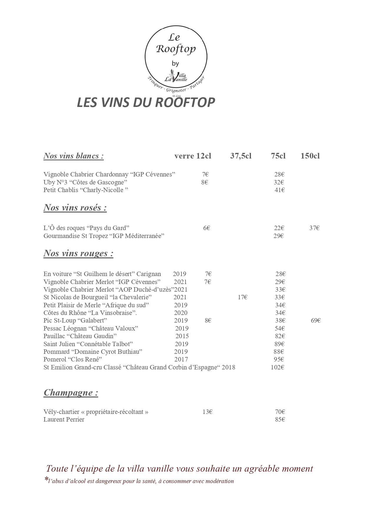 carte des vins saint leu ROOFTOP